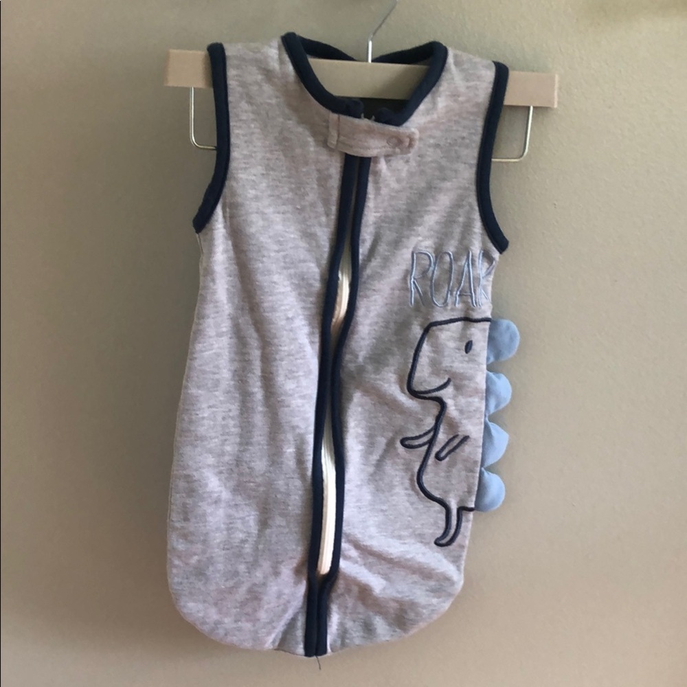 Dinosaur-Themed Gray and Blue Baby Sleep Sack
